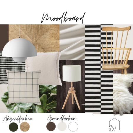 Moodboard Hygge-Farben und Teppich fürs Wohnzimmer
